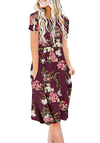 DB MOON Women Casual Short Sleeve Dresses Empire Waist Knee Length Dress with Pockets
