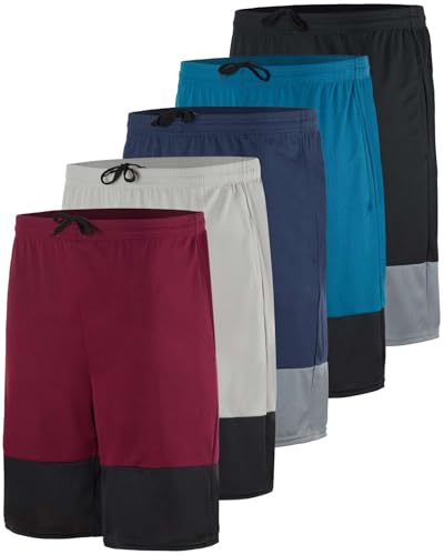 Real Essentials 5 Pack: Men's Mesh Athletic Basketball Shorts Quick Dry Activewear with Pockets