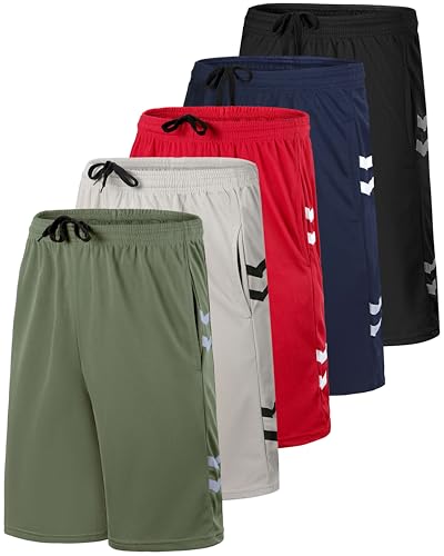 Real Essentials 5 Pack: Men's Mesh Athletic Basketball Shorts