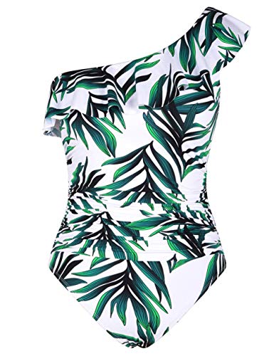 Hilor Women's One Piece Swimsuits Tummy Control Bathing Suits Asymmetric One Shoulder Swimwear