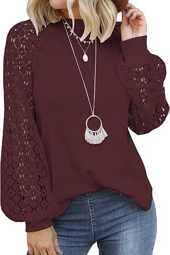 MIHOLL Womens Long Sleeve Tops Lace Casual Loose Blouses T Shirts