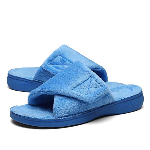 SOLLBEAM Women's Plantar Fasciitis Fuzzy House Orthopedic Adjustable Slippers With Arch Support Orthotic Heel Cup Sandals For Ladies