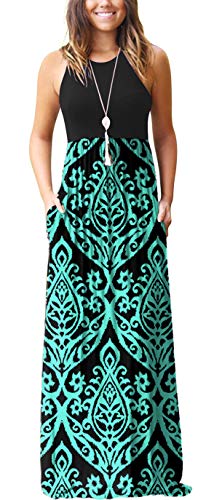 GRECERELLE Women's Sleeveless Racerback Maxi Dress Floral Print Casual Long Dresses with Pockets