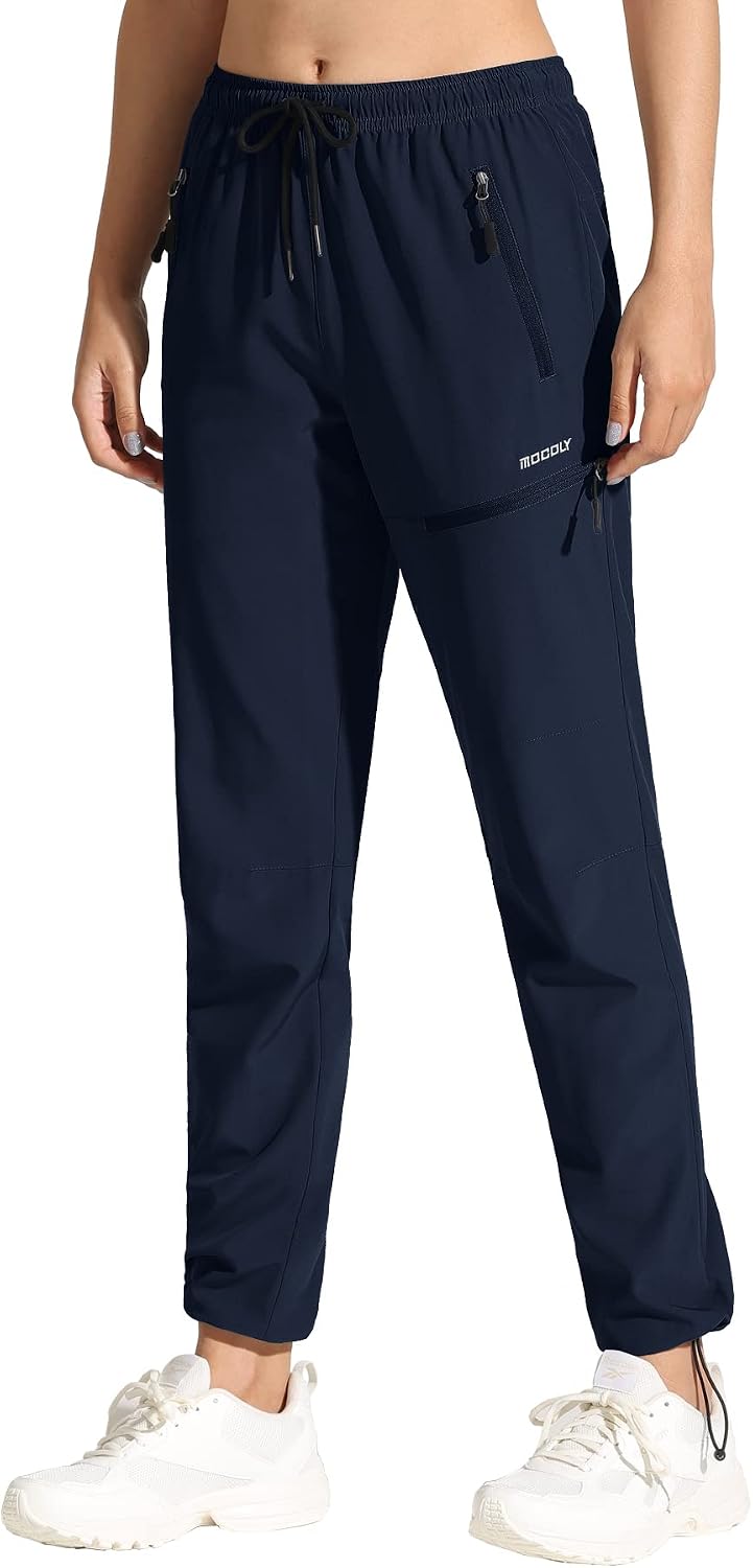 MOCOLY Women's Cargo Hiking Pants Elastic Waist Quick Dry Lightweight Outdoor Water Resistant UPF 50+ Long Pants Zipper