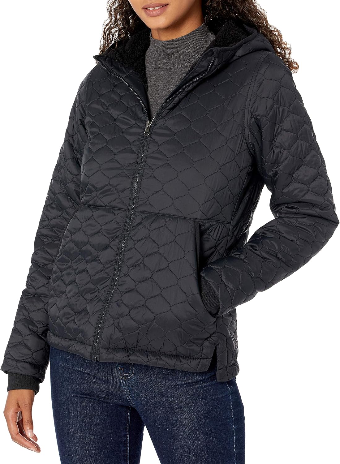 Amazon Essentials womens Lightweight Quilted Full-Zip Water-Resistant Sherpa-Lined Hooded Puffer Jacket