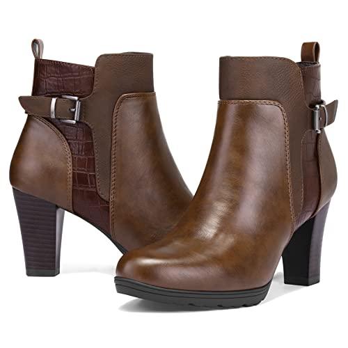 mysoft Women's Zipper Booties Chunky Stacked Heel Ankle Boots Buckle Strap Ankle