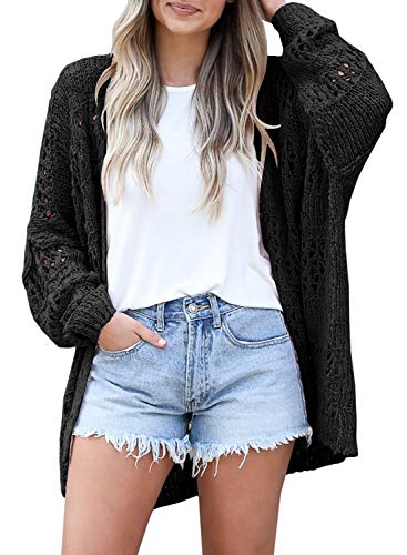 Mafulus Women's Crochet Cardigan Kimono Boho Long Sleeve Lightweight Soft Oversized Open Front Knitted Sweater