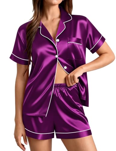 SWOMOG Womens Silk Satin Pajamas Set
