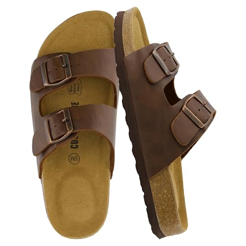 CUSHIONAIRE Lane Cork Footbed Sandals for Women  Comfortable Double Buckle Slip-On with Genuine Suede Footbed & Arch Support Slides for Women Footwear