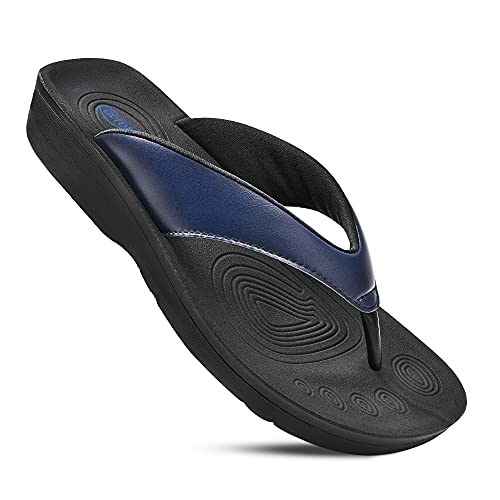 AEROTHOTIC Arch Support Flip Flops for women Stylish Cushioned Padded Straps with Soft Toe Post Slip on Footwear Dressy Travel Recovery Outdoor Comfortable Walking Women Sandals