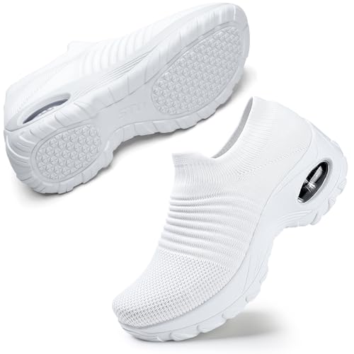 STQ Walking Shoes Women Slip on Sneakers Non Slip Work Arch Support Tennis Plantar Fasciitis Orthopedic Breathable Mesh Comfortable Ladies Nursing