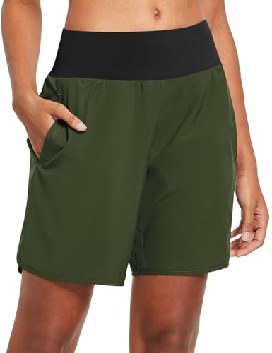 baleaf Womens' 7" Long Running Athletic Shorts with Liner High Waist Workout Gym Quick Dry Soft Split Leg Zipper Pocket