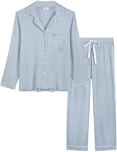 Joyaria Womens Bamboo Viscose Pajama Sets Long Sleeve Button Down Cooling Sleepwear Soft Comfortable Pj Pants Set for Women