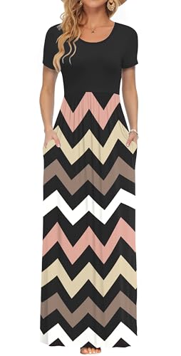 AUSELILY Women Short Sleeve Loose Maxi Dress with Pockets