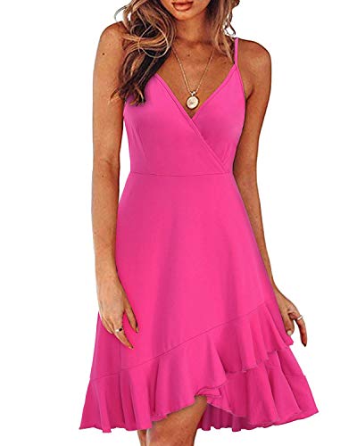 ULTRANICE Womens Summer Dresses Floral V Neck Ruffled Hem Spaghetti Spring Casual Beach Outfits Flowy Wrap Sun Dress
