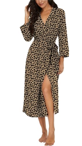 VINTATRE Women Kimono Robes Long Knit Bathrobe Lightweight Soft Knit Sleepwear V-neck Casual Ladies Loungewear
