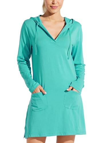 Willit Women's Long Sleeve Cotton Swim Cover Up UPF 50+ SPF Dress Hooded with Pockets Sun Protection Beach Coverup