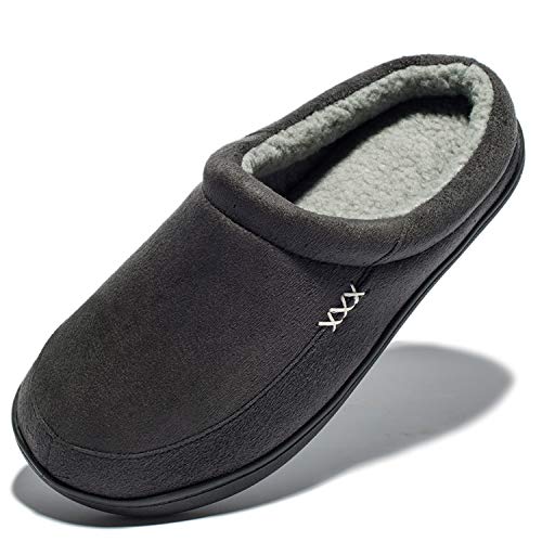 NewDenBer Men's Warm Memory Foam Suede Plush Fleece Lined Slip on Indoor Outdoor Clog House Slippers