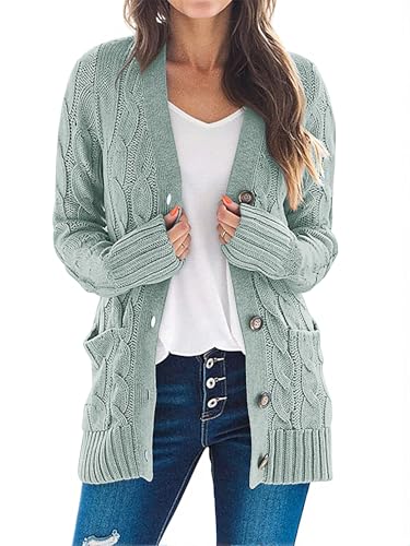 MEROKEETY Women's 2025 Fall Long Sleeve Cable Knit Sweater Open Front Cardigan Button Loose Outerwear