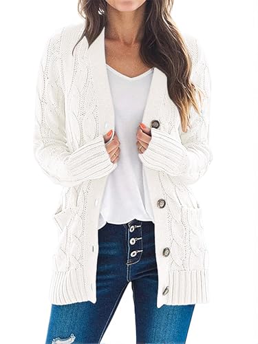 MEROKEETY Women's 2025 Fall Long Sleeve Cable Knit Sweater Open Front Cardigan Button Loose Outerwear