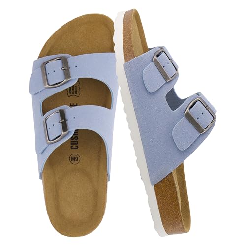 CUSHIONAIRE Lane Cork Footbed Sandals for Women  Comfortable Double Buckle Slip-On with Genuine Suede Footbed & Arch Support Slides for Women Footwear