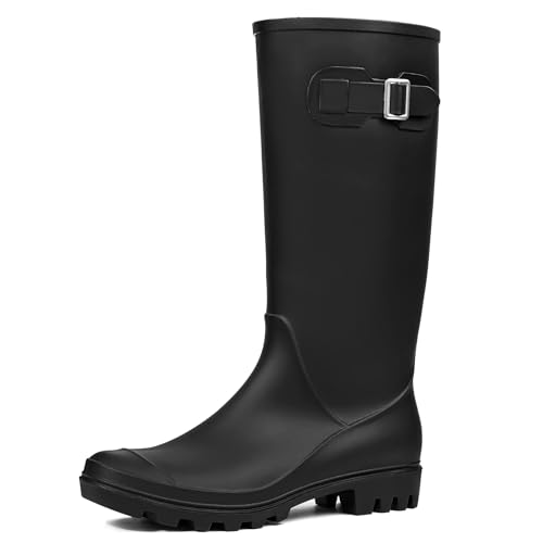 DKSUKO Women's Tall Rain Boots Garden Boots Waterproof Wellington Rubber Boots