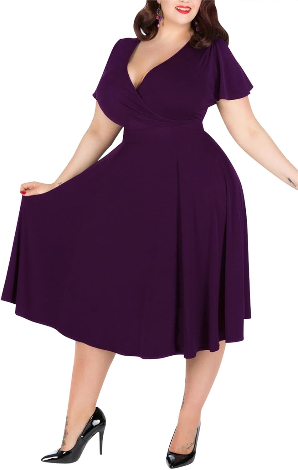 Nemidor Plus Size V-Neck Midi (B08CH8RQ3X)