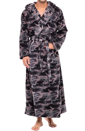 Alexander Del Rossa Mens Robe with Hood, Plush Fleece Hooded Mens Bathrobe, Big and Tall Bath Robes for Men