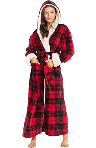 Alexander Del Rossa Women's Warm Fleece Robe with Hood, Long Plush Sherpa Bathrobe for Winter