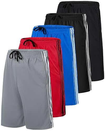 Real Essentials 5 Pack: Men's Mesh Athletic Basketball Shorts Quick Dry Activewear with Pockets