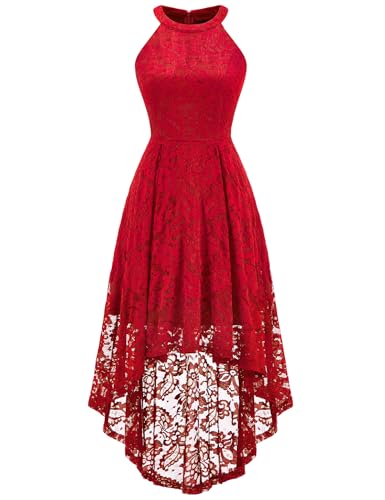 Dressystar Women Halter Lace Wedding Guest Dress Hi-Lo Cocktail Party Bridesmaid Formal Dresses