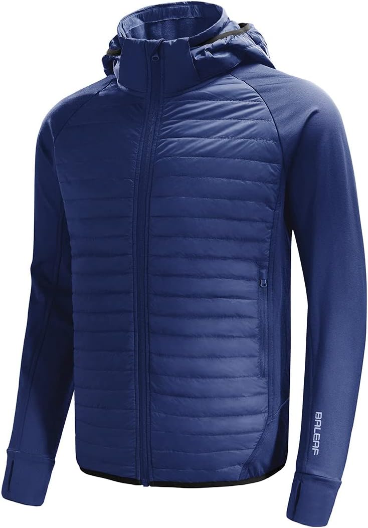 baleaf Men's Running Jacket Lightweight Thumble Hole Warm Up Puffer Jacket Hybrid Thermal Coat Insulated Hiking Golf