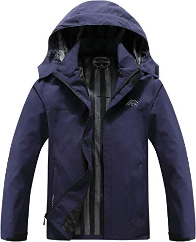 OTU Men's Lightweight Waterproof Hooded Rain Jacket Outdoor Raincoat Shell Jacket for Hiking Travel