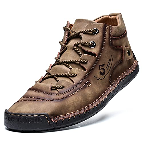 alcubieree Mens Casual Leather Shoes Ankle Chukka Boots Slip On Lightweight Loafers Mid top Walking Driving Shoes for Male