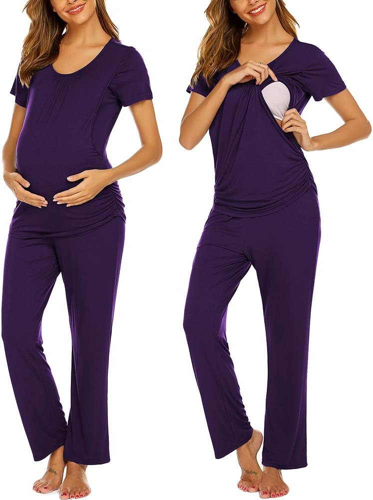 Ekouaer Womens Nursing Pajamas Maternity Breastfeeding Pjs Sleepwear Layer Soft Postpartum Lounge Set Pregnancy Clothes