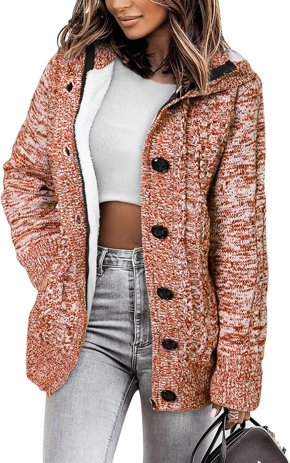 Sidefeel Women's Cardigan Sweaters Hooded Cardigans Fleece Lined Jackets Winter Sweater Coat