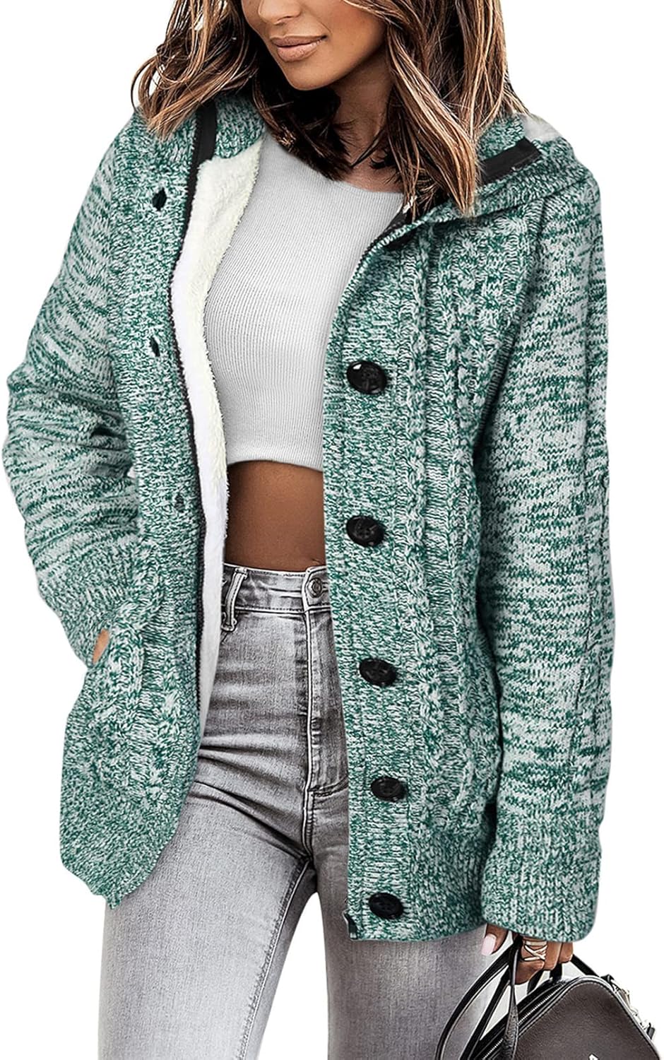 Sidefeel Women's Cardigan Sweaters Hooded Cardigans Fleece Lined Jackets Winter Sweater Coat