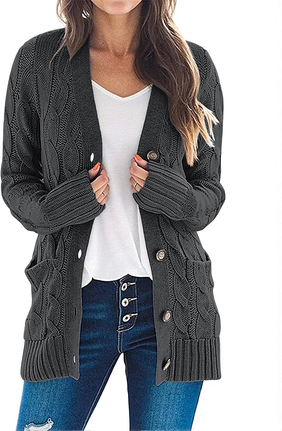 MEROKEETY Cable Knit Cardigan