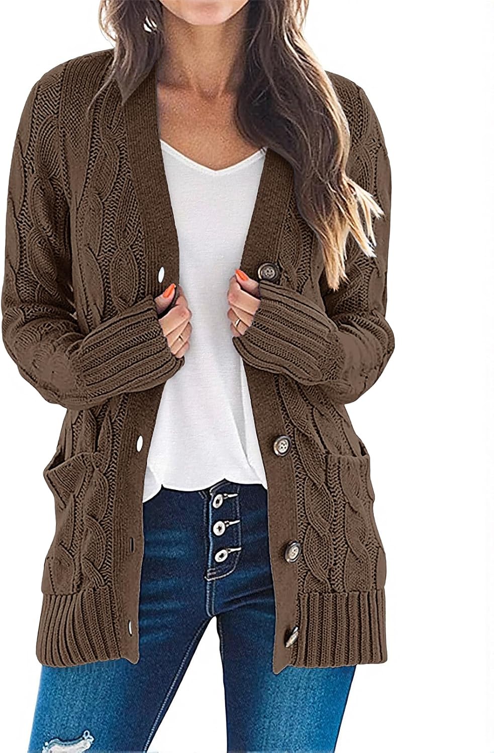 MEROKEETY Cable Knit Button Cardigan