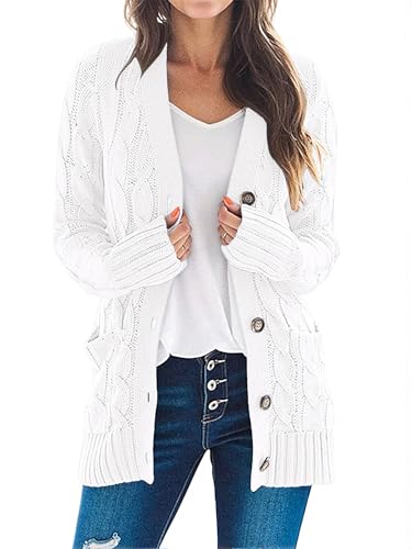 MEROKEETY Women's 2025 Fall Long Sleeve Cable Knit Sweater Open Front Cardigan Button Loose Outerwear