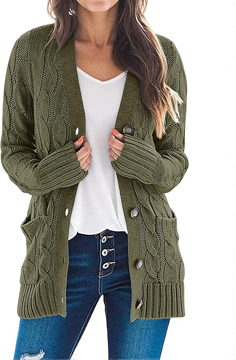 MEROKEETY Cable Knit Cardigan