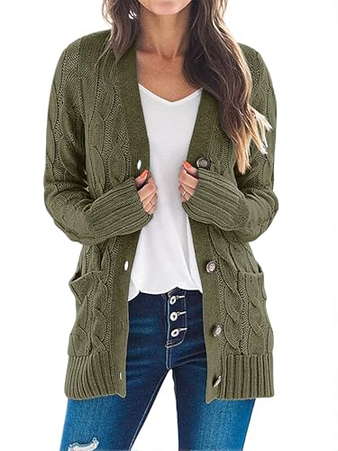 MEROKEETY Cable Knit Cardigan (B08G1X2RY1)
