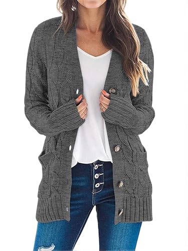 MEROKEETY Women's 2025 Fall Long Sleeve Cable Knit Sweater Open Front Cardigan Button Loose Outerwear
