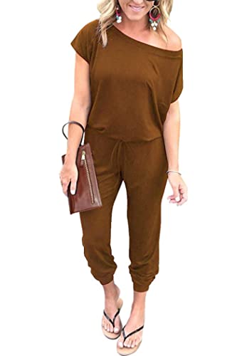 PRETTYGARDEN Jumpsuits for Women 2025 Dressy Casual Off Shoulder Romper Outfits Spring Vacation Travel Summer Lounge Clothes