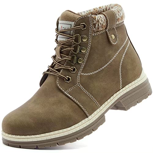 ANJOUFEMME Casual Winter Hiking Boots For Women - Womens Outdoor Snow Ankle Boots Waterproof Lightweight Lace up Fur Lined Walking Hiking Shoes