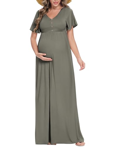 Peauty Fall Maternity Dresses for Women Maternity Photoshoot Dress with Decorative Button Baby Shower Dress