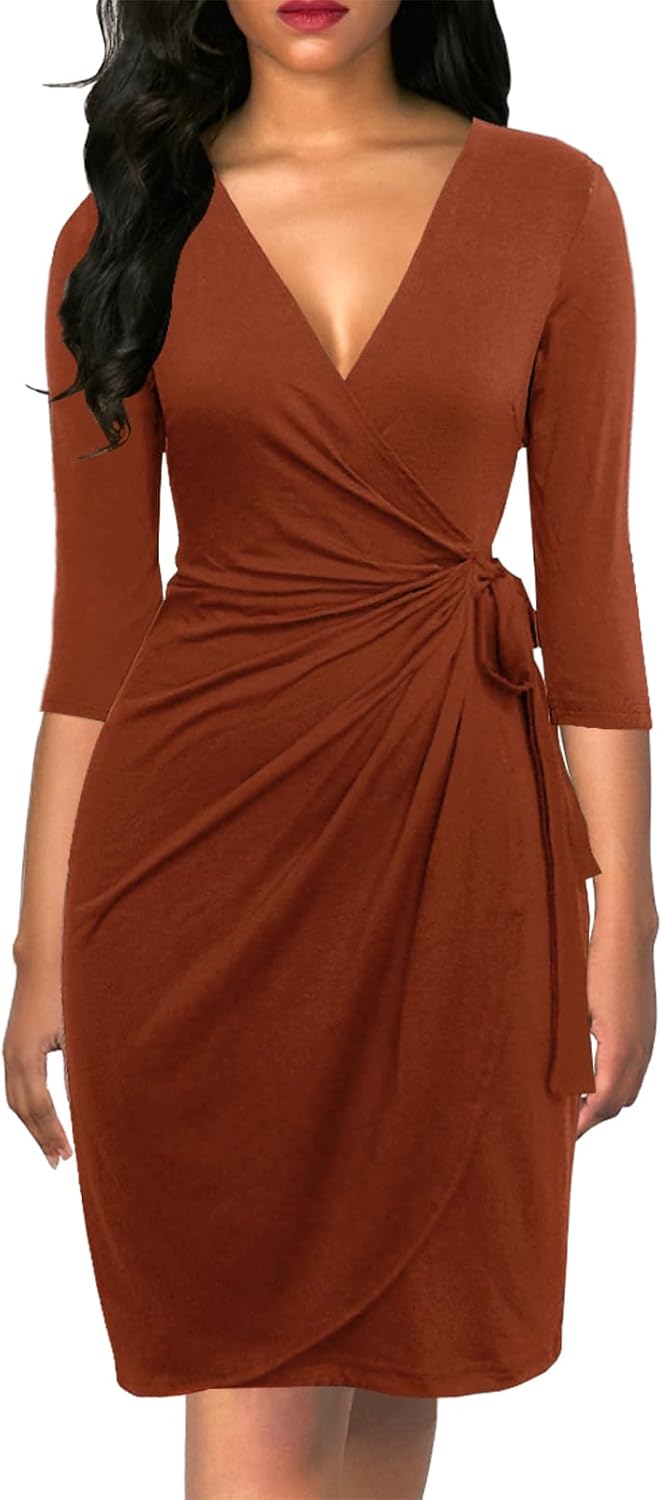 Berydress Women's Classic 3/4 Sleeve V Neck Sheath