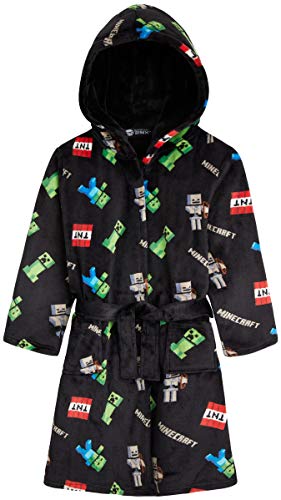 Minecraft Bath Robe for Boys, Teens Hooded Fleece Robe Cozy Loungewear Soft Nightwear Creeper Gamer Gifts for Kids