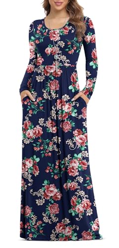 VIISHOW Women's Long Sleeve Loose Plain Maxi Dresses Casual Long Dresses with Pockets