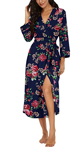 VINTATRE Women Kimono Robes Long Knit Bathrobe Lightweight Soft Knit Sleepwear V-neck Casual Ladies Loungewear